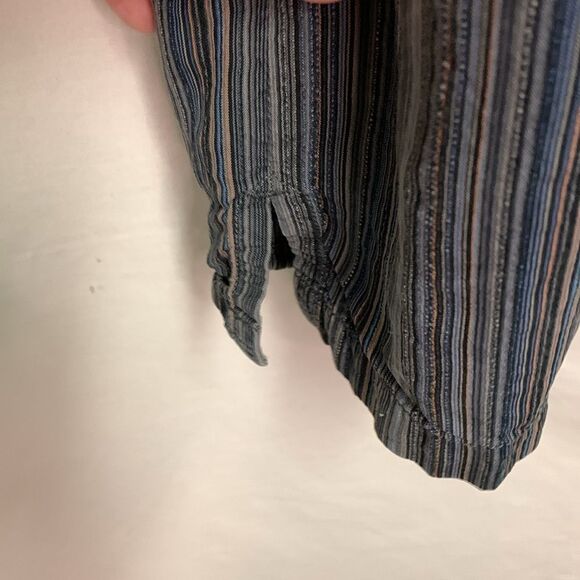 Tommy Bahama Blue Gray Stripe Silk Short Sleeve Button Front Hawaiian Shirt L - Picture 8 of 11